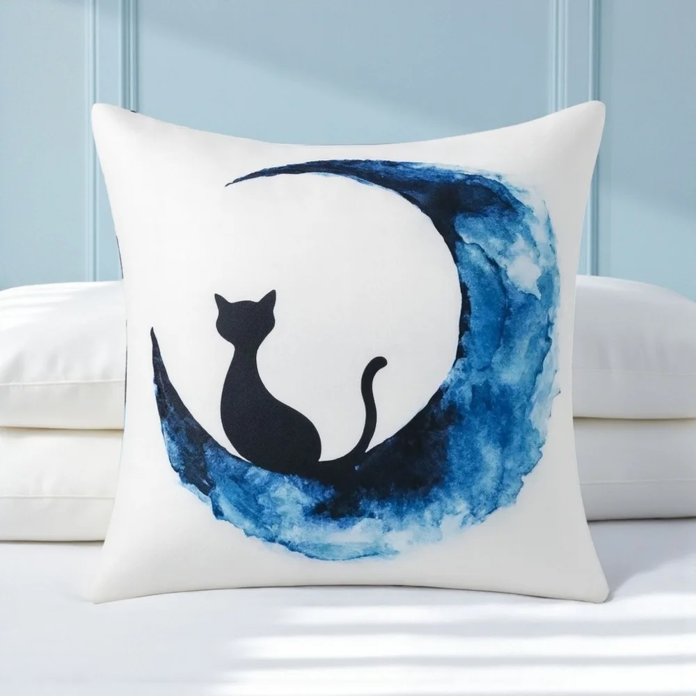 Whimsical Black Cat Moon Cushion Covers 18